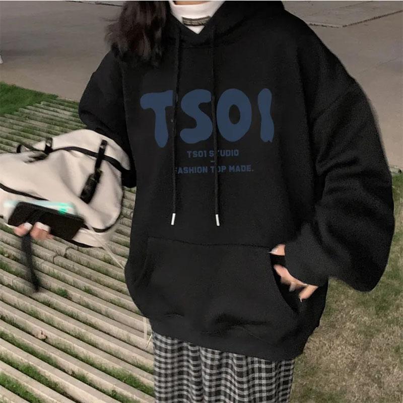 Female Ins Hooded Sweater Student Spring and Autumn Korean Version Loose All-match Coat Letter Printing Long-sleeved Pullover Sweater Coat