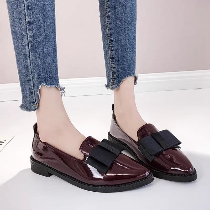 Single Shoes Female Comfortable Pointed Small Leather Shoes Female Students Korean Version of All-match Soft Sole Casual Bowknot Shoes