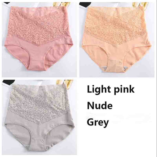 3Pcs Lace Panties Plus Size Mid Waist Briefs Sexy Cotton Women Underwear Ladies Knickers Lingerie