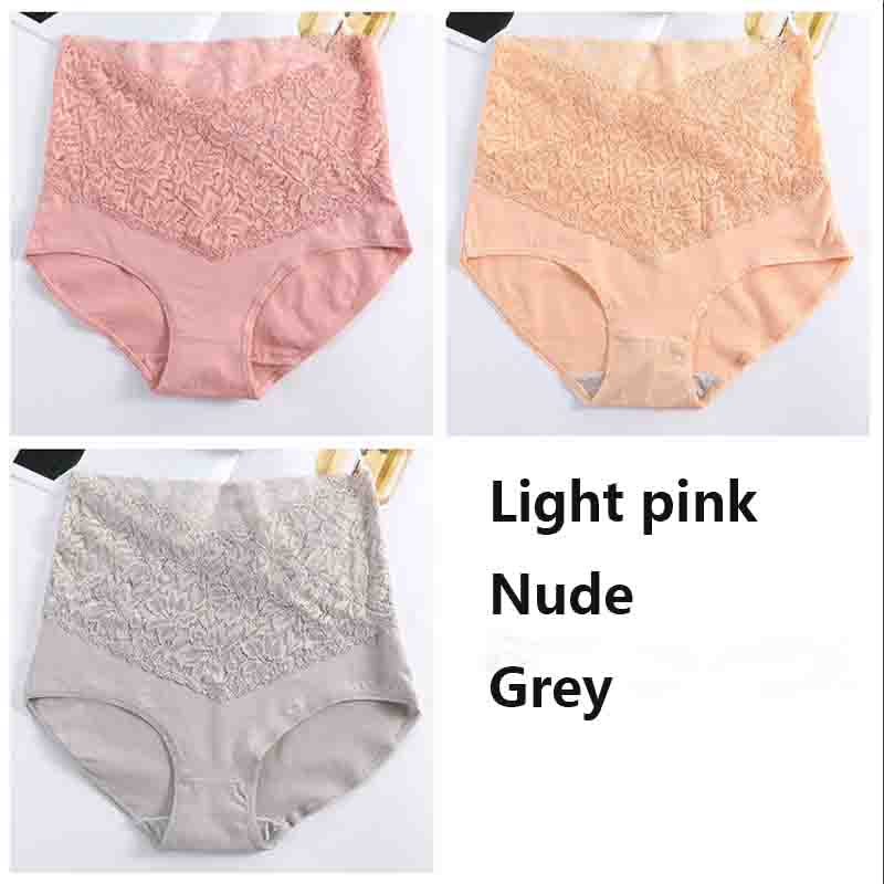 3Pcs Lace Panties Plus Size Mid Waist Briefs Sexy Cotton Women Underwear Ladies Knickers Lingerie
