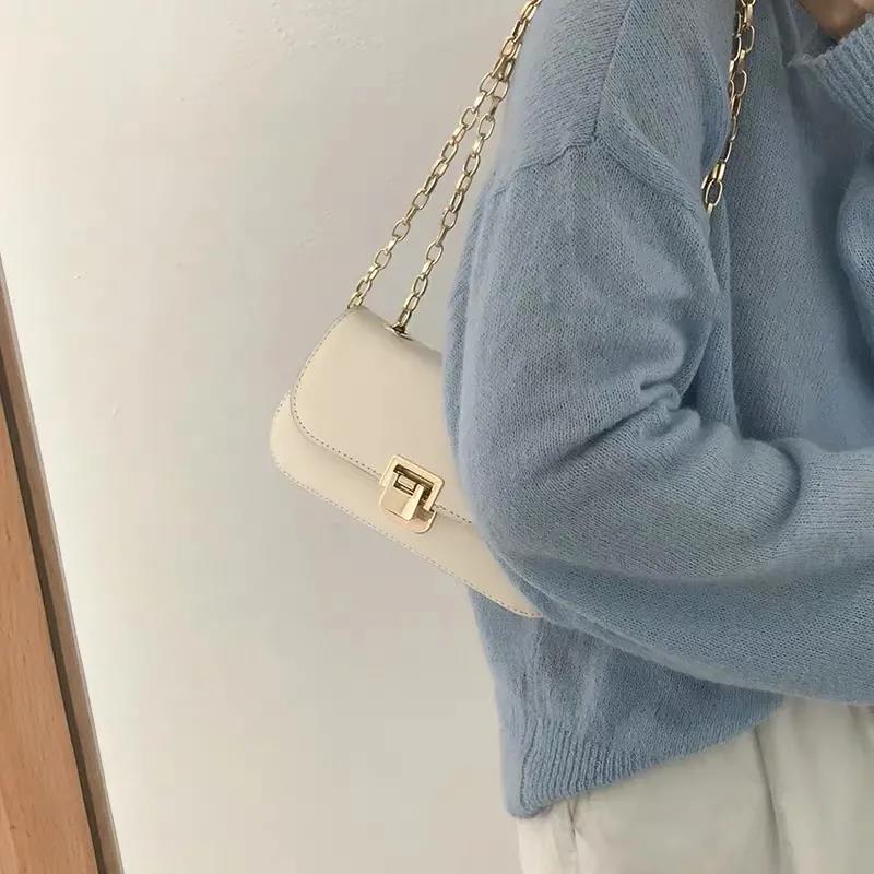 Metal Chain Women Shoulder Messenger Bags Casual Portable PU Leather Multi-Layer Large Capacity