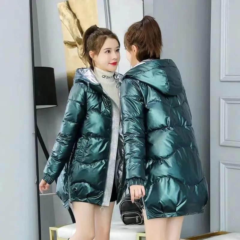 Short Glossy No-wash Down Cotton Jacket Women Winter Clothes Korean Loose Hooded Thicken Bread Jacket