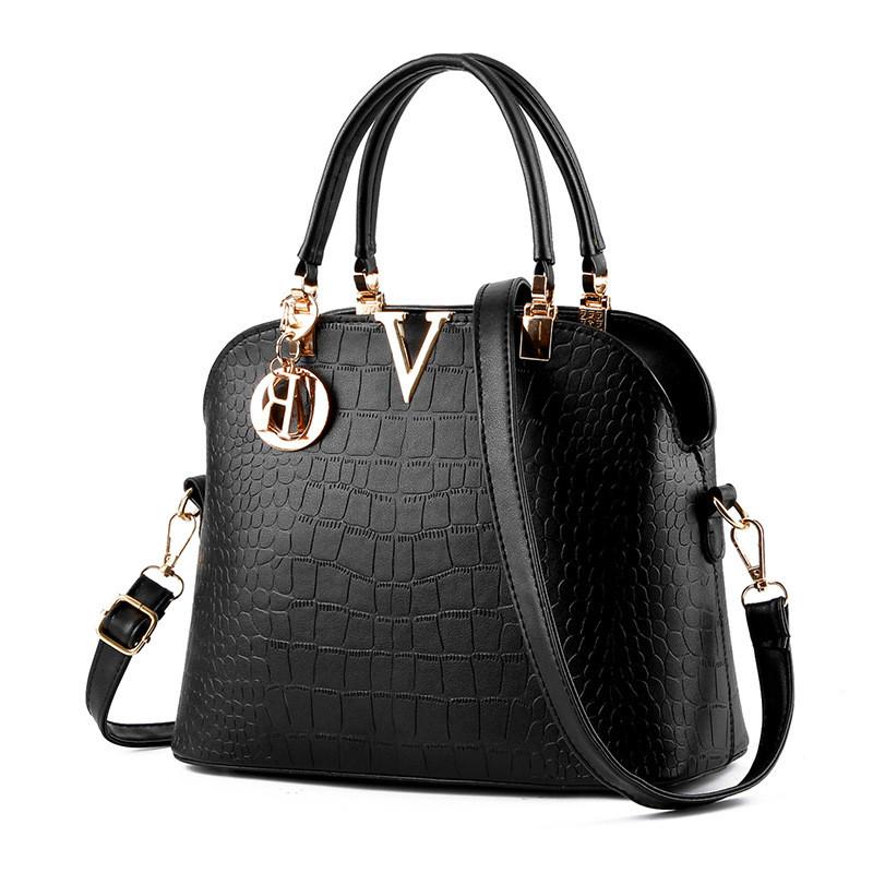 Handbags Women Pu Leather Waterproof Shoulder Shell Crocodile Pattern Bags Crossbody(Solid Color)