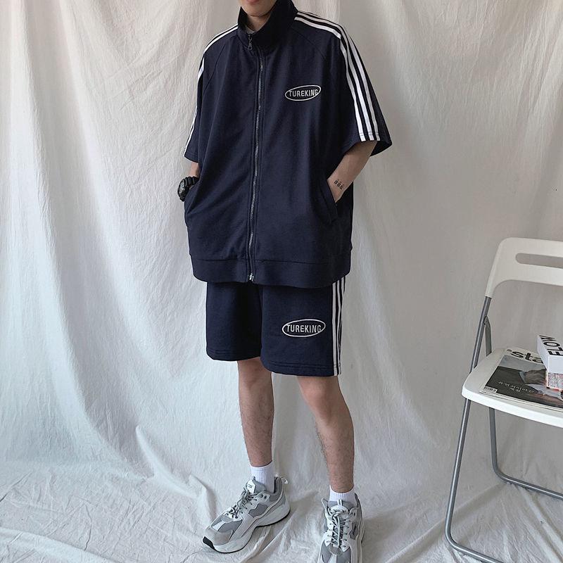 Summer Sports and Leisure Suit Trendy Male Student Zipper Cardigan Shorts Two-piece Suit