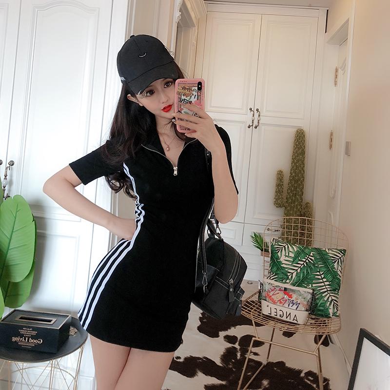 Women's summer sportswear casual stand-up collar dresses feminine plus size slim skirt