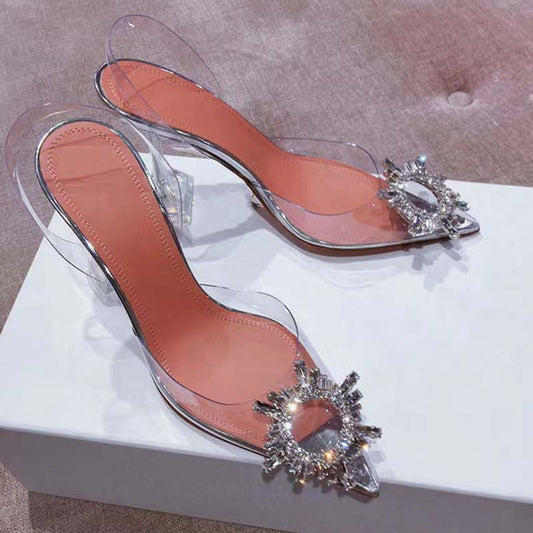Transparent PVC Sandals Women Pointed Clear Crystal Cup High Heel Stilettos Sexy Pumps Summer Shoes Peep Toe Sandal