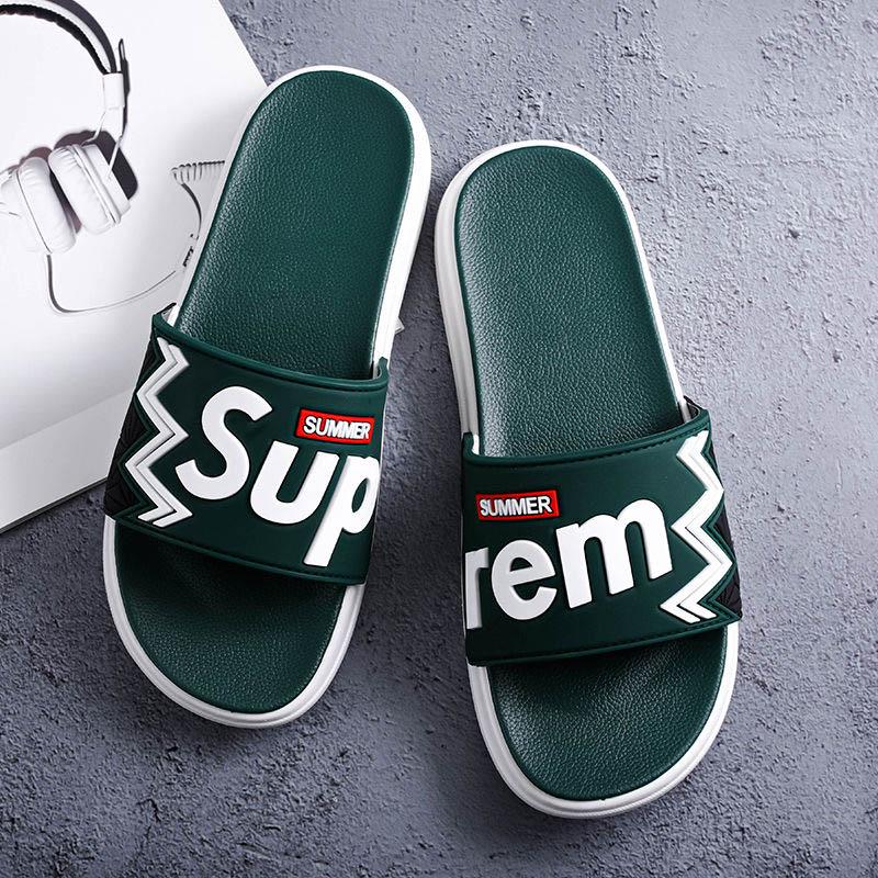 Size40-45 Summer Men Sandals Comfortable Non-slip Rubber Letter Stripe Beach Slippers Casual Outdoor Slippers Drag Flip Flops