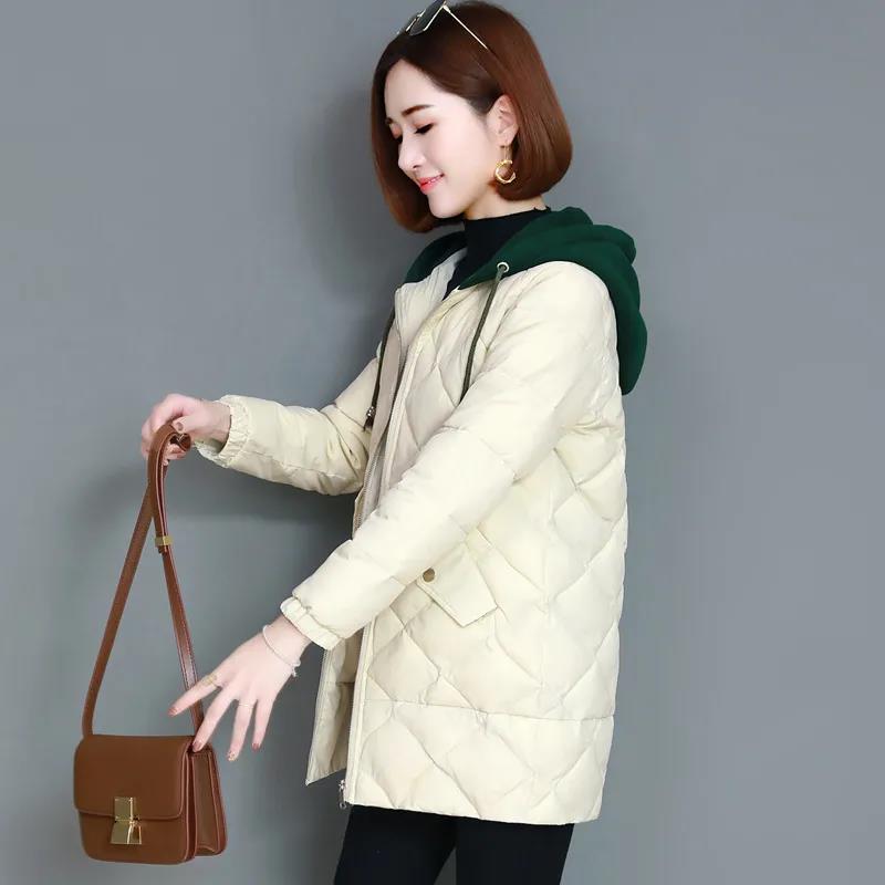 Winter Down Jacket Women's Korean Fashion Cotton Jacket Mid-length Hooded Thick Plus Size Down Jacket