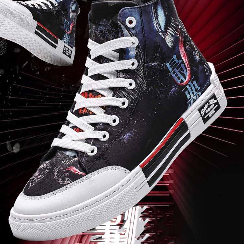 Summer Men's Shoes Net Red Graffiti High-top Canvas Shoes Men's Korean Style Trendy Shoes Men's All-match Casual Sneakers