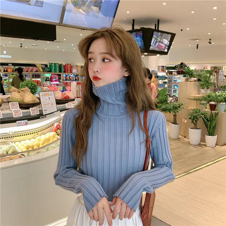 Pofulove Colorful Thick Knit Sweater Women's Pullover Long-sleeved Sweater Bottoming Shirt Wild Tops