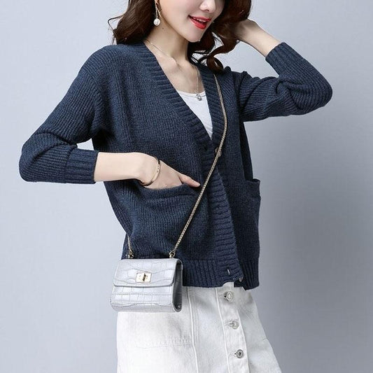 Autumn and Winter Loose Sweater Thick Knitted Cardigan Jacket Short Solid Color Women's Top
