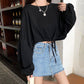 Spring Fall Women Harajuku Long Sleeve Bandage O-Neck T-Shirts  Casual  T Shirt Femme Black Tops Pullover
