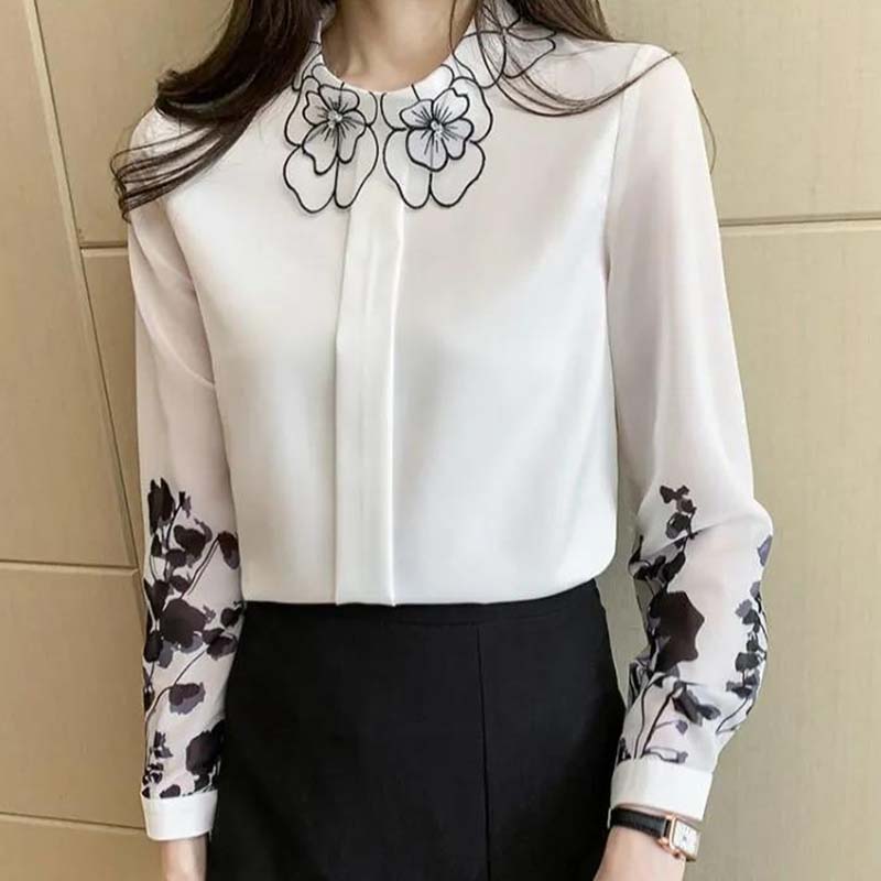 Spring and Autumn Clothes Slimming Top Women's Loose Long-sleeved Shirt All-match T-shirt