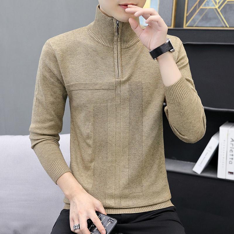 Sweater Men's Warm and Comfortable Self-cultivation Solid Color Knitted Half High Neck Zipper Sweater Bottoming Shirt