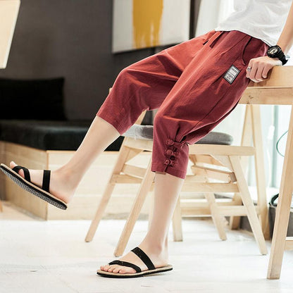 Summer Loose Cropped Trousers Youth Feet Pants Men's Cotton and Linen Shorts