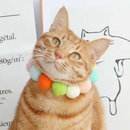 Cat Color Fur Ball Collar Dog Fur Ball Christmas Collar Shiba Inu Corgi Collar Pet Photo Accessories Pet Dog Cat Necklace Cute Colorful Ball Collar