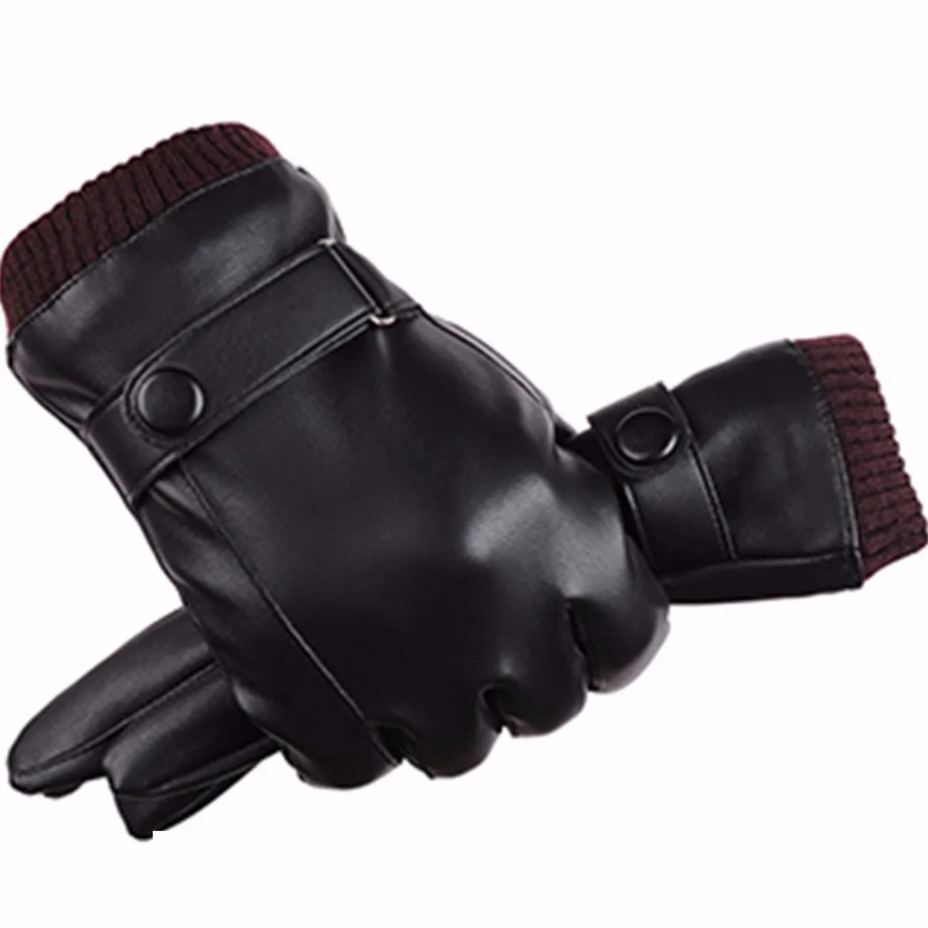 Men's Winter Cycling Gloves Leather Waterproof Touch Screen Gloves Thickened Plus Velvet Gloves