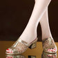 Plus Size 35-40 Women All-match Shiny Slippers Outdoor Diamond High Heels Bohemian Beach Wear-resistant Non-slip Slippers Mesh Sandals