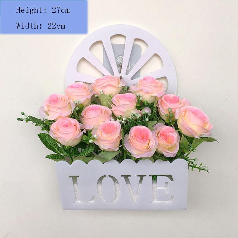 Wall Hanging Fake Flower Shelf Home Wall Decoration Pendant Simulation Rose Silk Flower Set Basket Plastic Fence Living Room