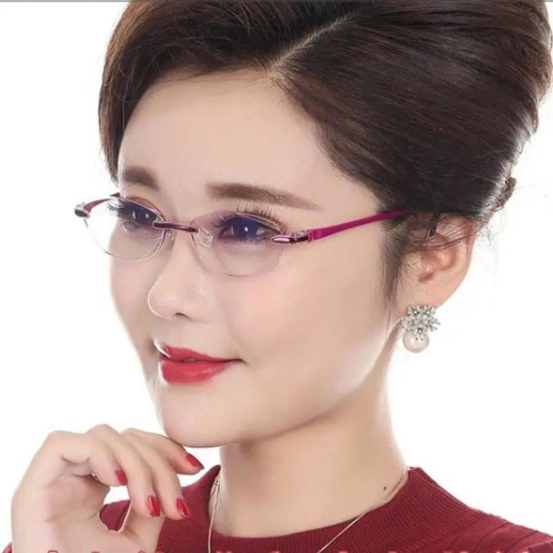Women's Ultra-light Frameless Reading Glasses Anti-blue Light Diamond Cut Edge Ultra-clear Magnifer Glasses High Elasticity