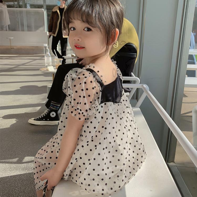 Girls Dresses Mesh Elegant Polka Dot Princess Dress Kids Fairy Puffy Full Sleeve Birthday Party Vestidos Children Clothes
