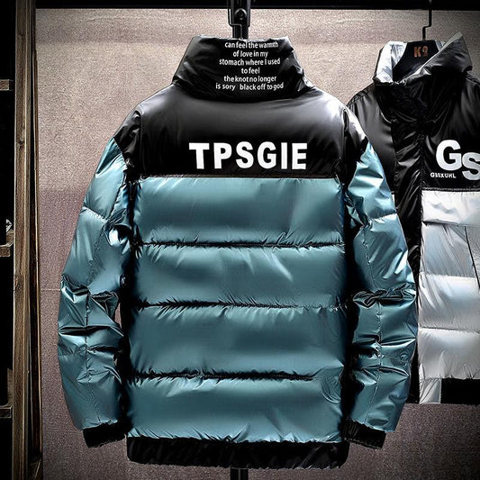 Fashion Men Coats with Hood Thick Cotton Letter Printed Parka Relax  Jacket Tops Male Casual Winter Clothing Outwear