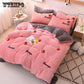 Fleece Fabric Bedding Sets Queen King Size Stripe Bed Duvet Cover Bed Sheets Linen Set Winter