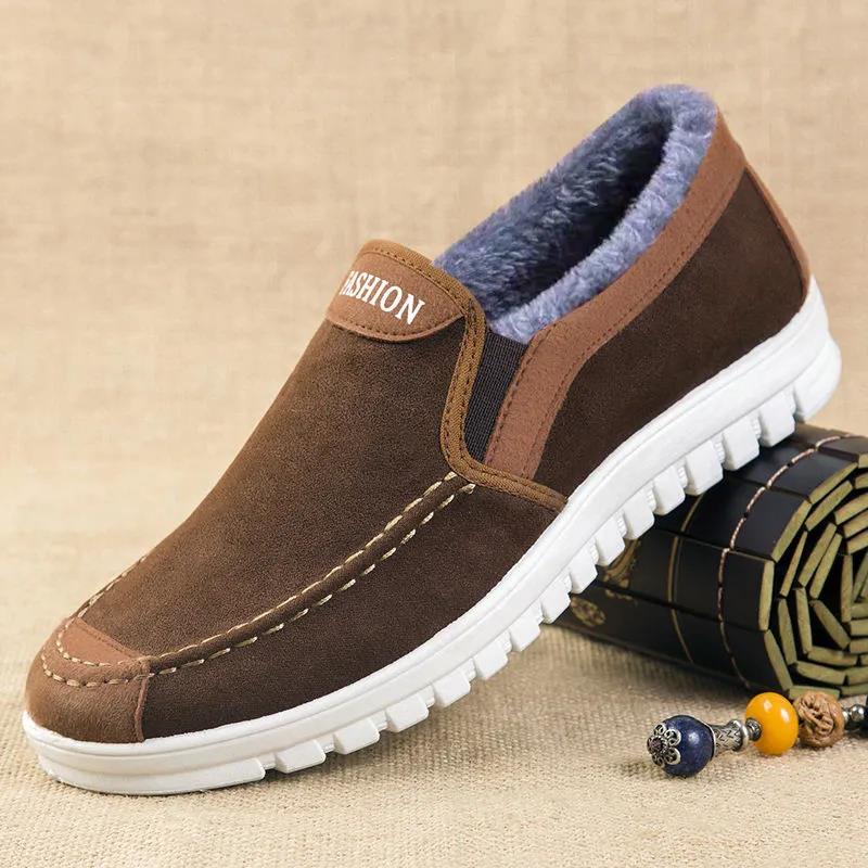 Men's Winter Cotton Shoes Plush Thickened Warm Shoes Breathable Cloth Snow Shoes Plus Size Anti Slip Warm Work Shoes