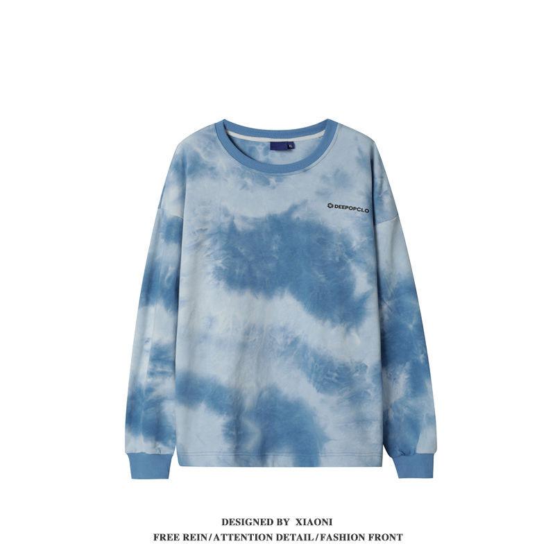 Spring  Autumn Thin Casual Long-sleeved Letter Printing Pullover Sweatshirt Tops Ladies O- Neck Tie-dye Hoodies