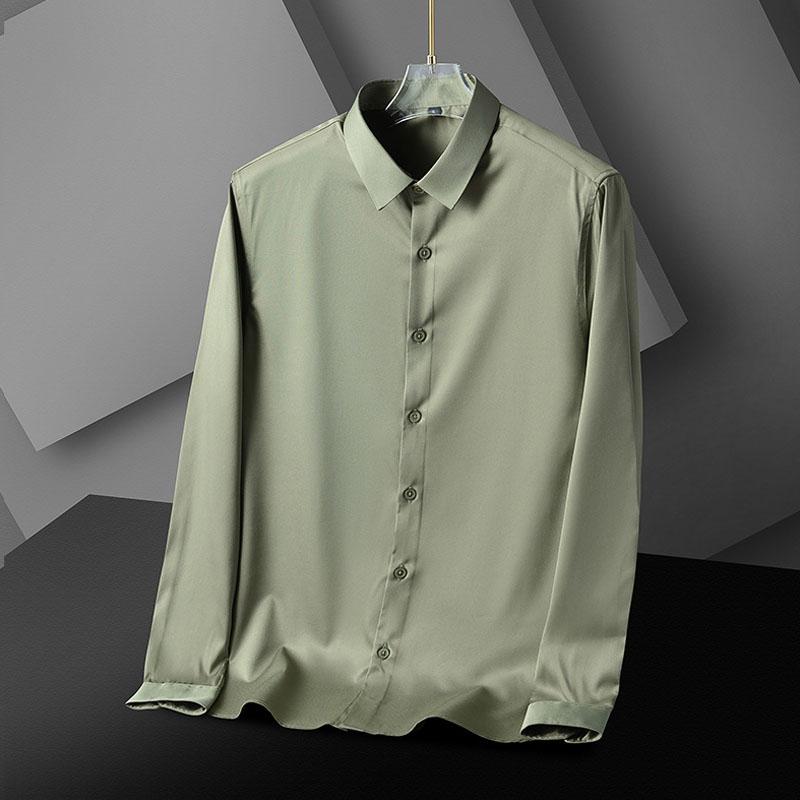 Silk T-shirts Stretch Cardigan Long Sleeve Top Solid Color Male Shirt Button Down Shirts Casual Men Clothing