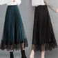 Half-length Skirt Women's Plus Size High-waist Lace Pleated Skirt Mid-length Mesh Skirt Worn on Both Sides