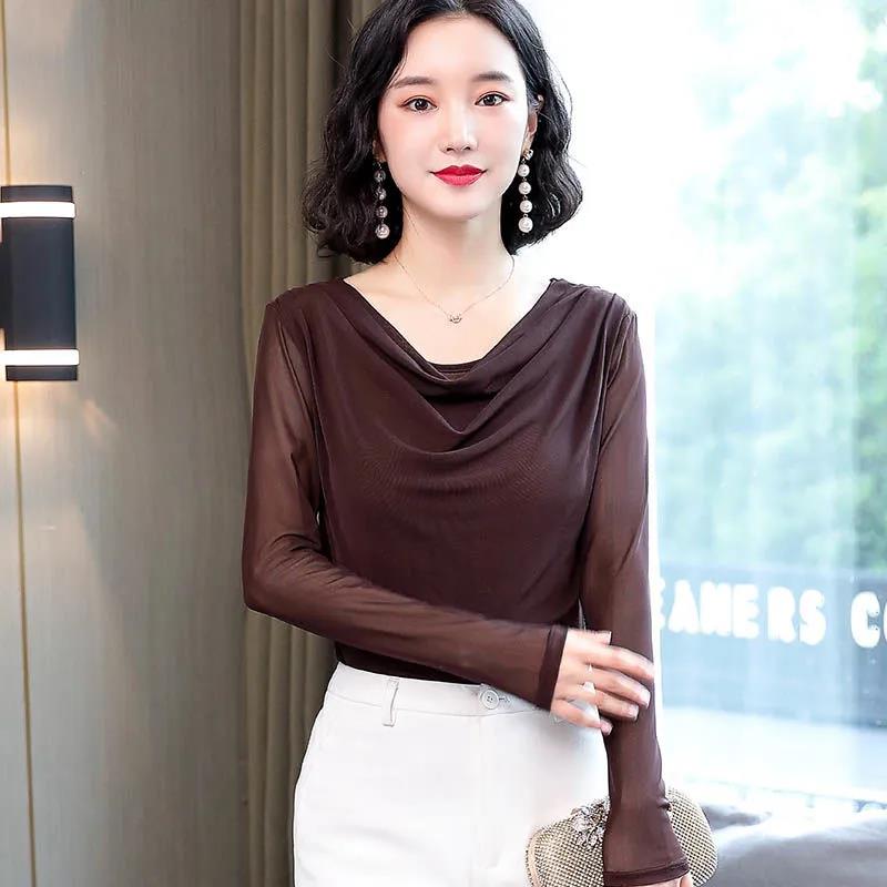 Bottoming Shirt Women's Thin Spring and Autumn Mesh Top Fashion Small Shirt Slim Slim T-shirt Long Sleeve