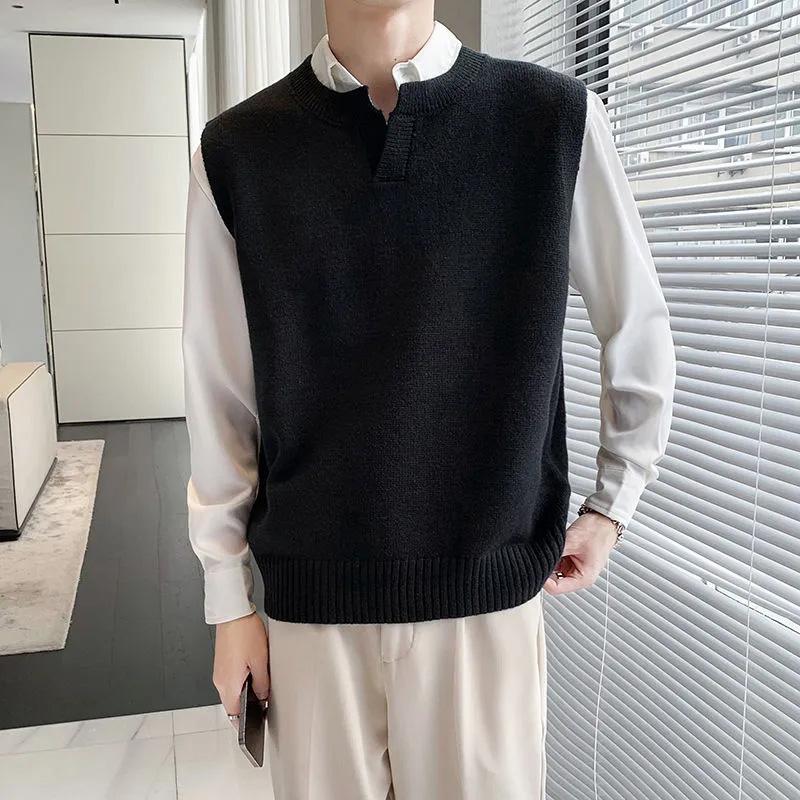 New Sweater Autumn Korean Trend Versatile V-neck Sleeveless Vest Men's Spring and Winter Wear Vest Vest Knit Sweater