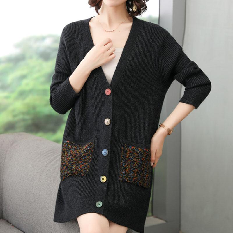 Spring and Autumn Mid-length Wool Sweater Plus Size Fashion Embroidered Blouse Simple Cardigan Middle-aged Women Jacket