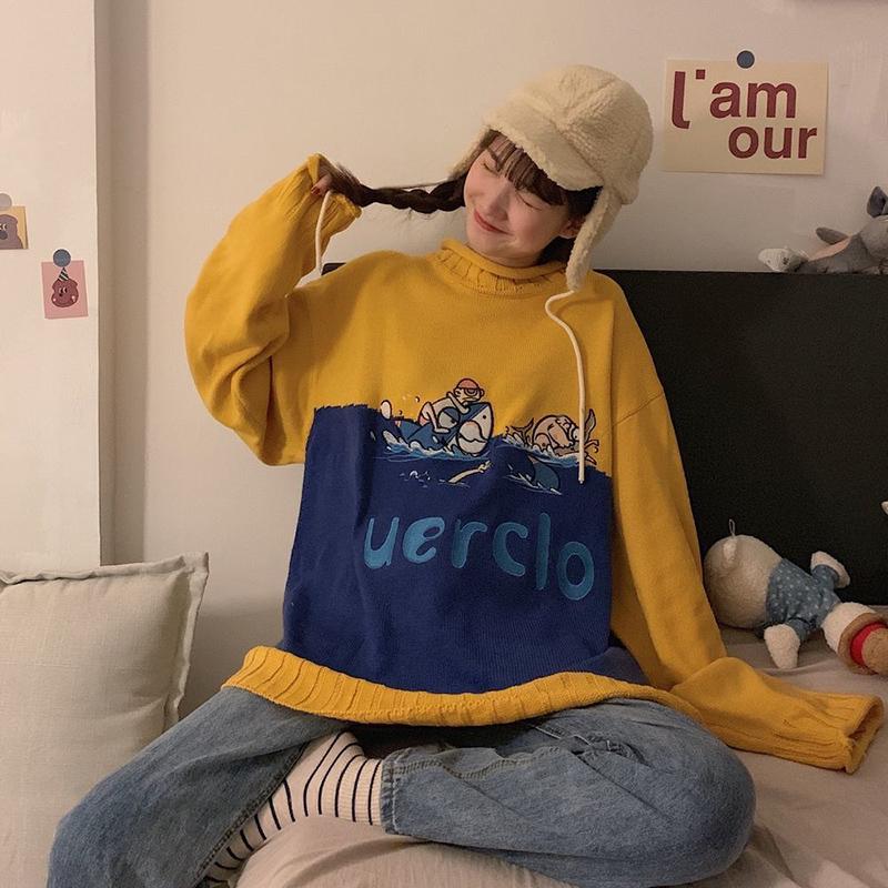 Autumn  Winter Wear Bottoming Shirt Fashion Pullover Sweater Female Students Loose Casual Long-sleeved Round Neck Sweater