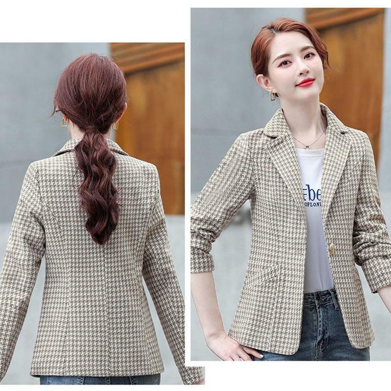 Spring and Autumn Plaid Suit Loose Retro Casual All-match Thin Short Suit Jacket Women
