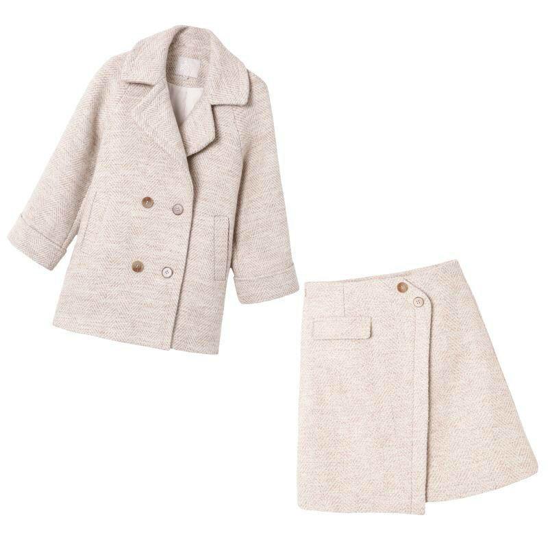 Cotton Thick Woolen Suit Women Autumn and Winter Temperament Small Mid-length Woolen Skirt Two-piece Suit