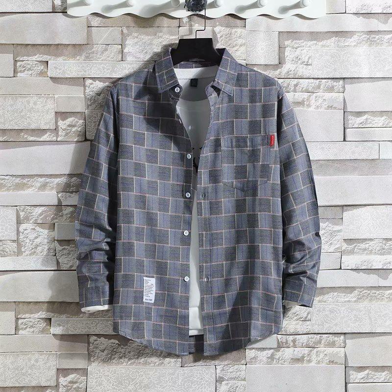 Plus Size Shirt Men T-shirts Button Up Overshirt Plaid Tees Stretch Undies Male Clothing Casual Long Sleeves Cardigan