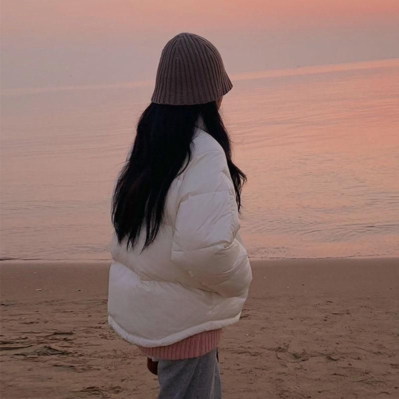 Women's Short Down Jacket Thick and Versatile Loose Bright Face Stand-up Collar Hoodless Winter Padded Jacket Warm Winter Thick Coat