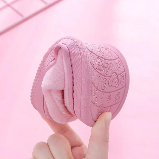 Children's Cotton Slippers for Boys and Girls Autumn Winter Cute Cartoon Thickening Home Fur Slippers