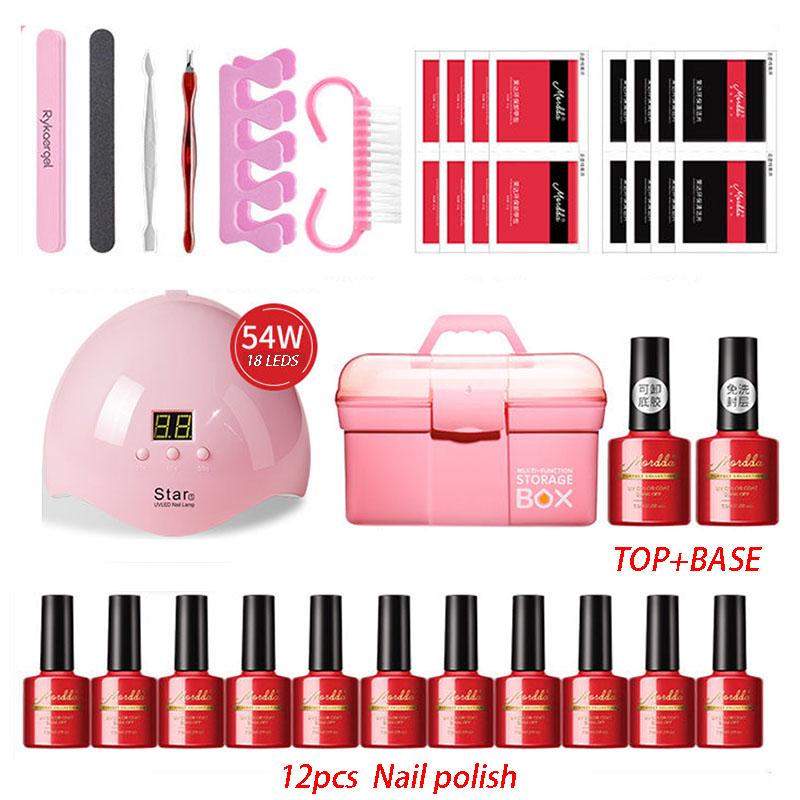 Manicure Set Nail Gel Polish Set For Manicure Nail Art Kit 54W UV Lamp Nail Dryer Extension Tool set