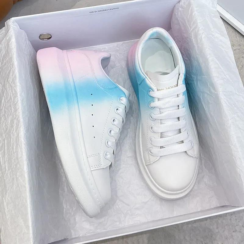 Gradient Color Small White Shoes Women's Thick-soled Height-increasing Shoes All-match Board Shoes Net Red Casual Trendy Shoes
