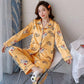 Ice Silk Long-sleeved Pajamas Feminine Feel Ladies Thin Artificial Silk Pajamas Home Service Shirt Casual Suit Style Cute and Easy To Wash