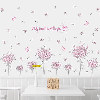 Pink flower group bedroom living room TV sofa wall stickers green stickers romantic love wallpaper