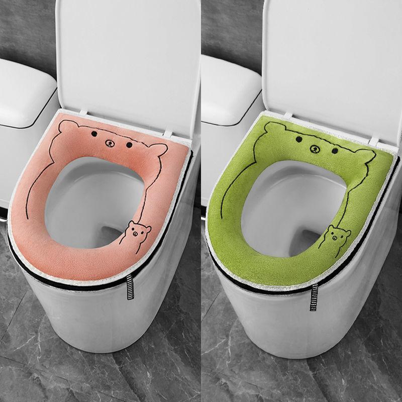 2-pack Household Toilet Seat Cushion Zipper Type Four Seasons Universal Waterproof Toilet Seat Cartoon Cute Toilet Cover Thick and Washable