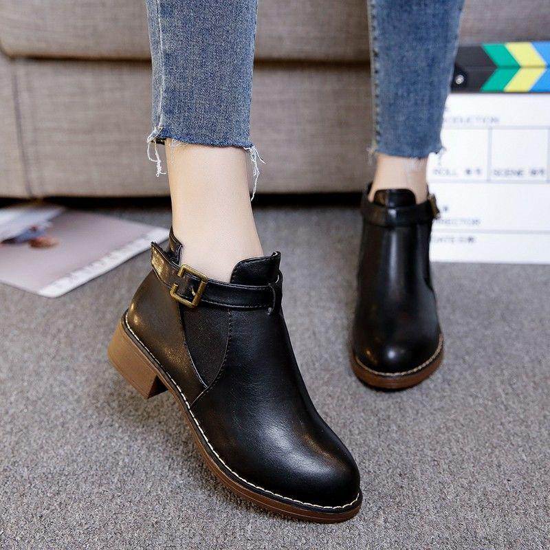 Women Ankle Martin Boots Autumn Female Casual Shoes Woman Flat Fashion Platform Round Toe Buckle