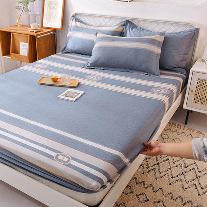 Mattress Protector Bedding Three-piece Cotton Padded Printed Bedspread and Pillowcase