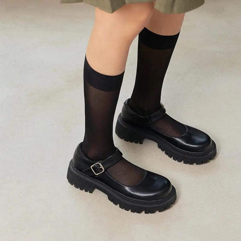 Korean Style Thick-soled Round-toe Thin Women's Shoes All-match Retro British Style Leather Shoes Japanese Women's Small Leather Shoes