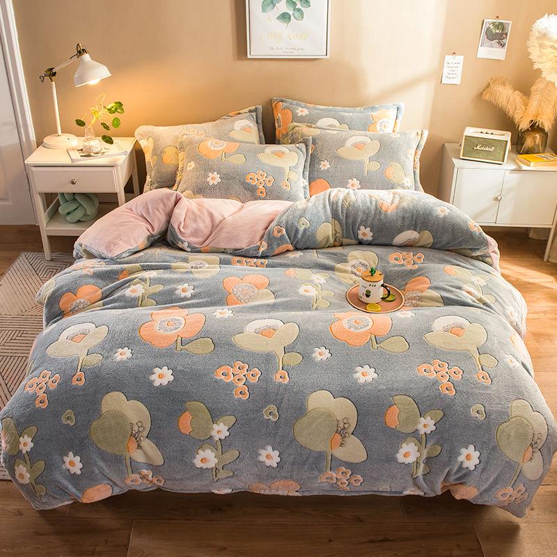 WTEMPO Velvet Bedding Sets Clora Fleece Flat Sheet Warm Duvet Cover Fitted Sheet Queen King Size