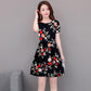 Brand Dress Round Neck Women Casual Flower Short Sleeve Skirt Sunmmer  Beach High Waist